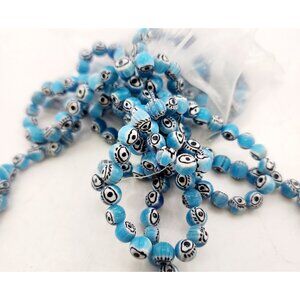 Vintage 6mm Light Blue Glass Eye Beads (A4319)